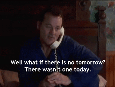 A clip from the movie, Groundhog Day.